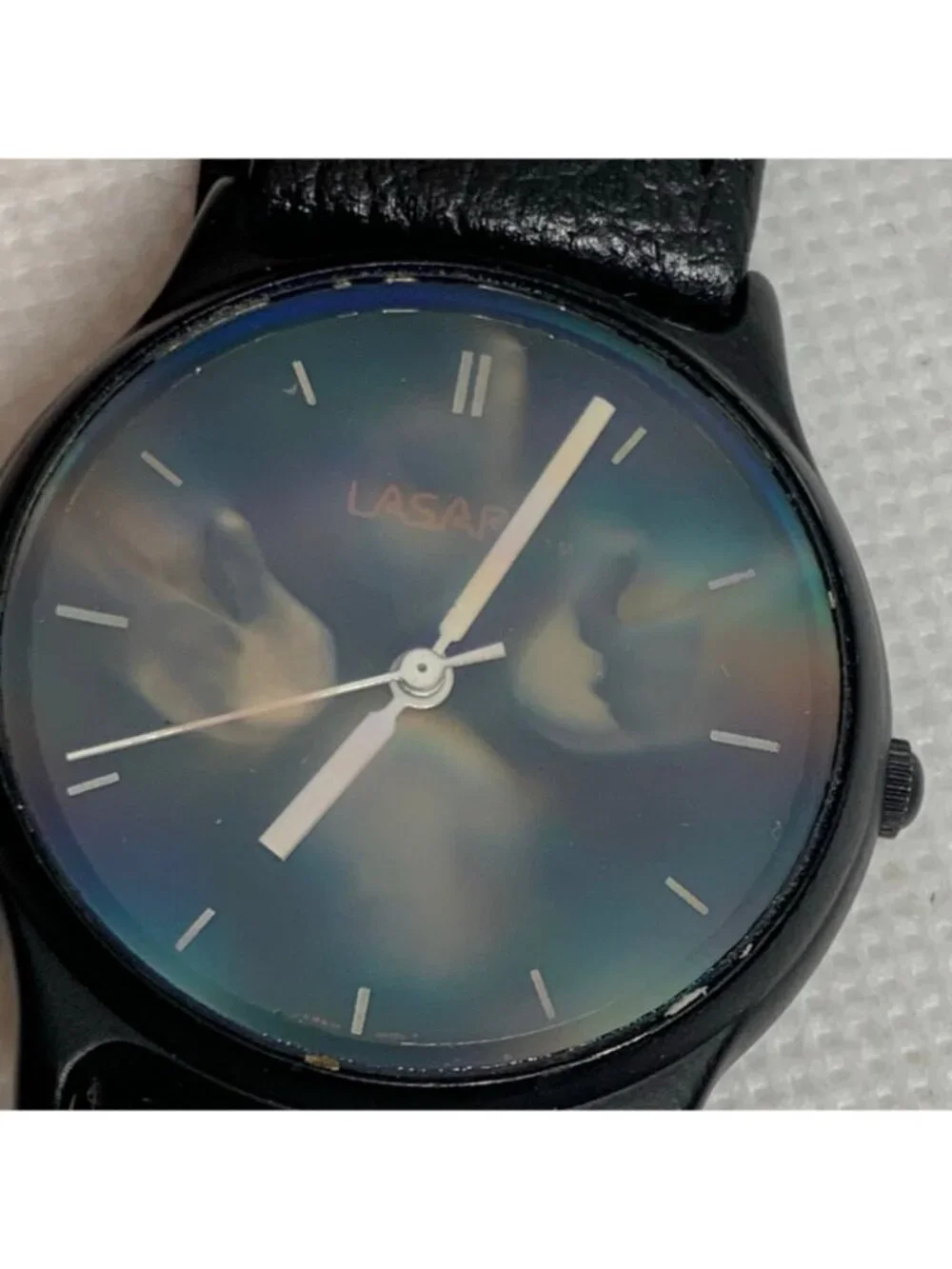 Vintage 90s Lasart 3D Holographic unisex Wrist Watch 32mm black tone running
